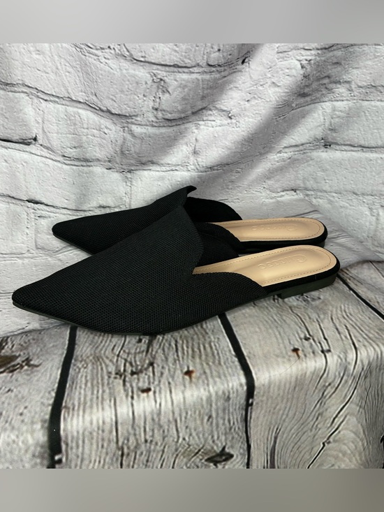Shoes - Minimalist Monochromatic Corporate Goth Black Knit Pointed Toe Slip On Mules 8